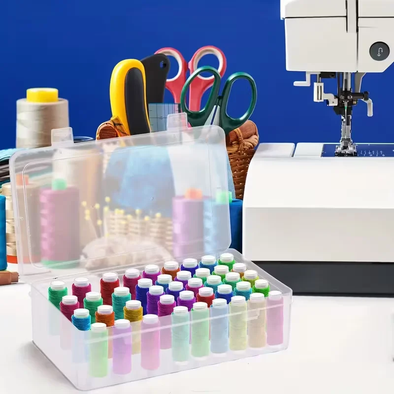 42-Compartment Craft Organizer Box. Clear, Heavy-Duty Case for Sewing Machine Supplies. Secure Lid, Portable for Travel
