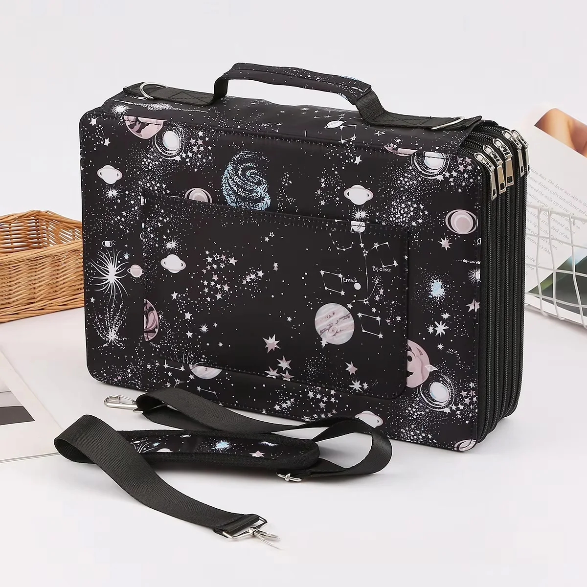

New 500 Individual Slots Planet Style Art Painting Colored Lead Pencil Case 5-layer Large Capacity Stationery Storage Bag