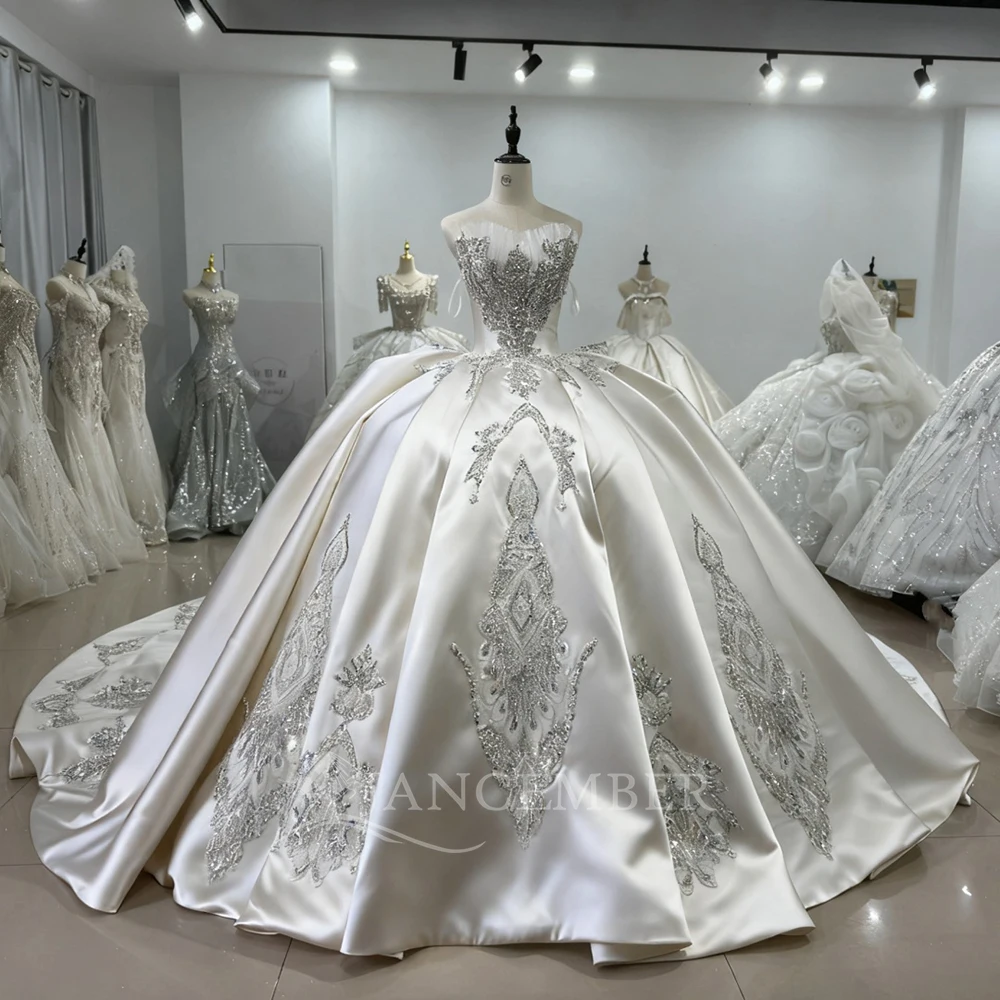 민소매 공주 웨딩 드레스 새틴 볼 가운 신부 드레스 맞춤 제작 웨딩 드레스