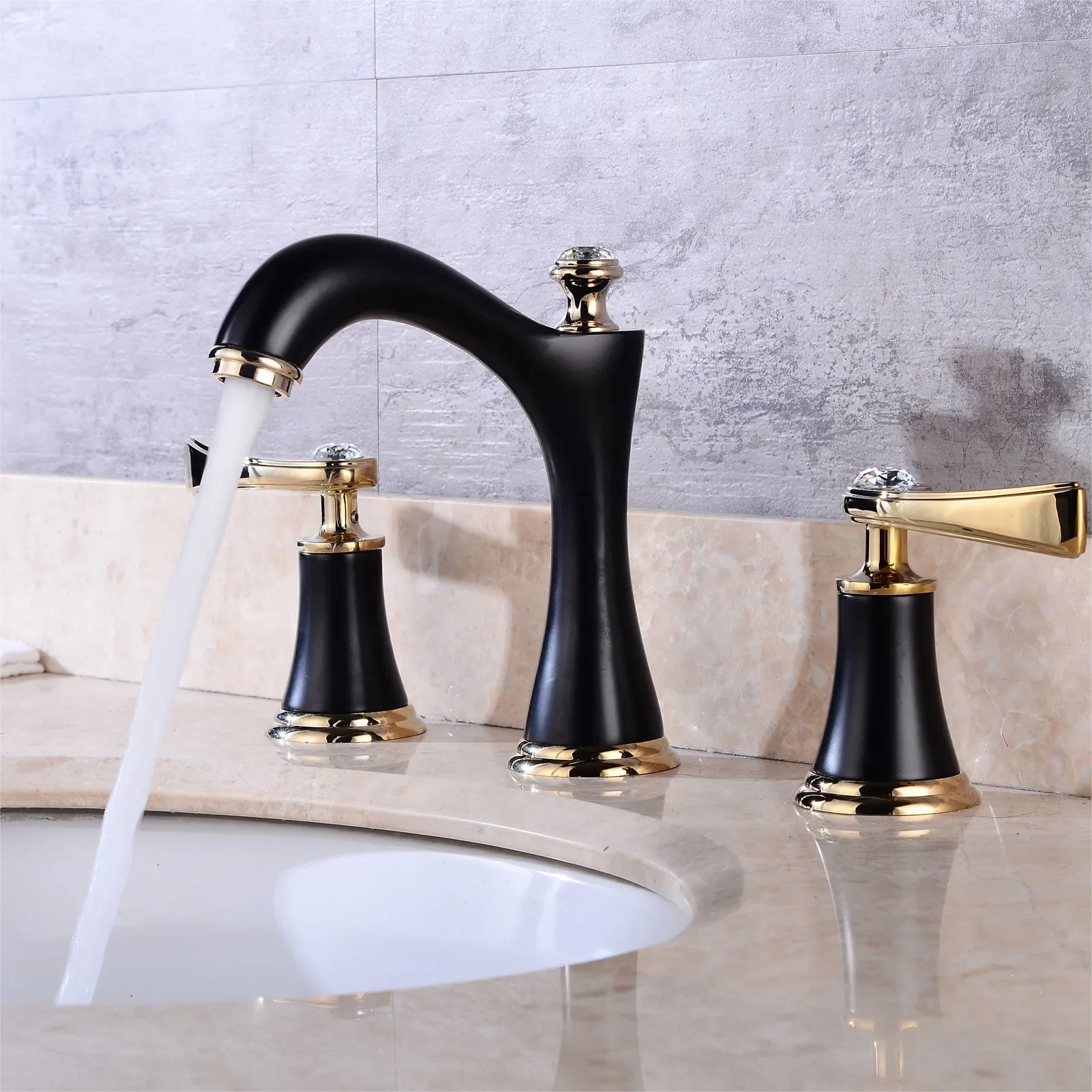 Wovier High Quality Matte Black Widespread Brass Double Handle Bathroom Sink Mixer Hot & Cold BasinTap