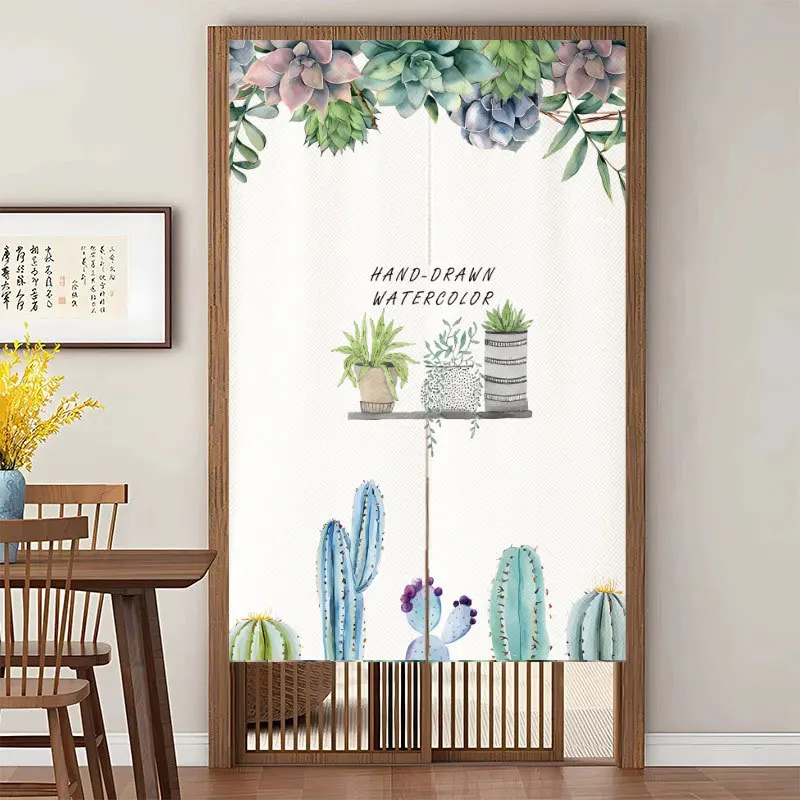 ستارة تقسيم الحمام والمطبخ وغرفة النوم بنمط الرسوم المتحركة اللطيفة الطازجة ستارة شبه مرفقة من قماش الكتان بدون حفر #2