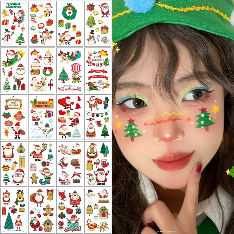 Christmas Shape Tattoo Sticker Children Party Face Body Waterproof Temporary Tattoo Santa Clau Snowman Cartoon Tree Fake Tattoo