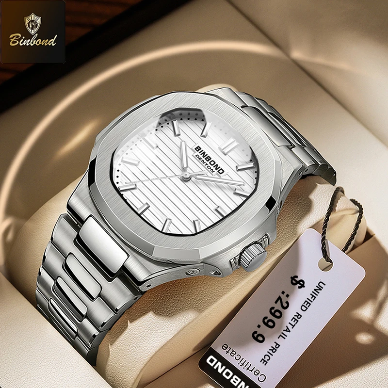 BINBOND หรูหราทหารนาฬิกากันน้ําวันที่สัปดาห์นาฬิกาผู้ชายสแตนเลสสตีลควอตซ์นาฬิกาผู้ชาย Reloj