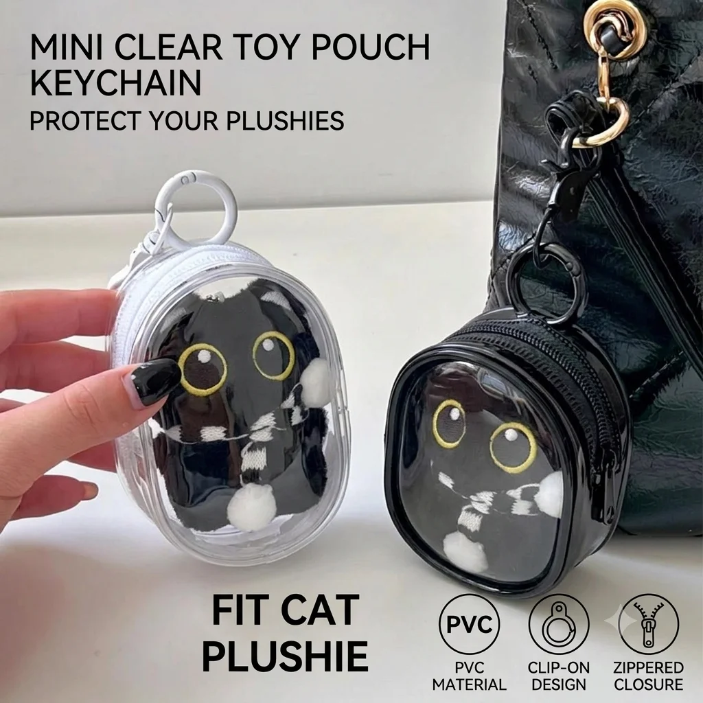 Mini Multi-purpose Storage Pouch Portable Travel Charger Cable Organizer Keyring Bag Clear 10cm Doll Cosmetic Display Case
