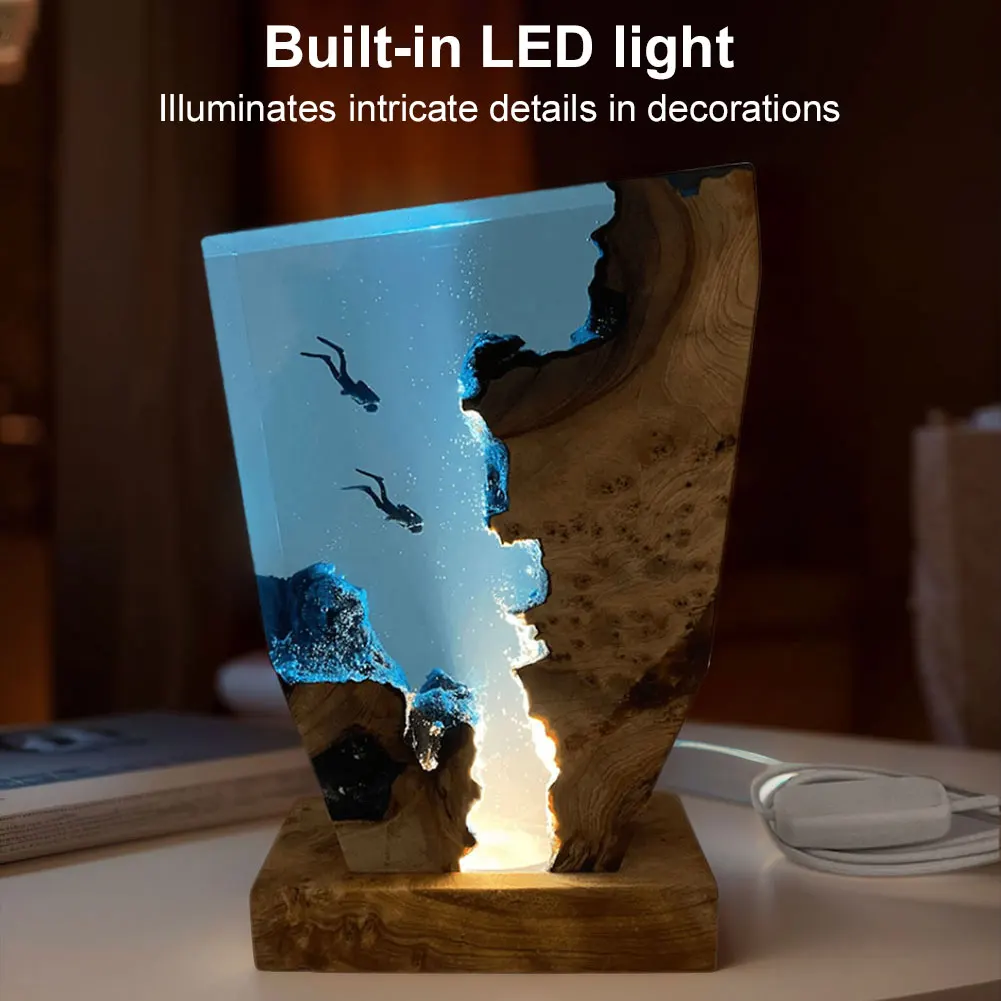 

Seabed World Organism Resin Table Light USB Charge Diving Cave Exploration Theme Night Light Table Decoration Lamp Home Decor