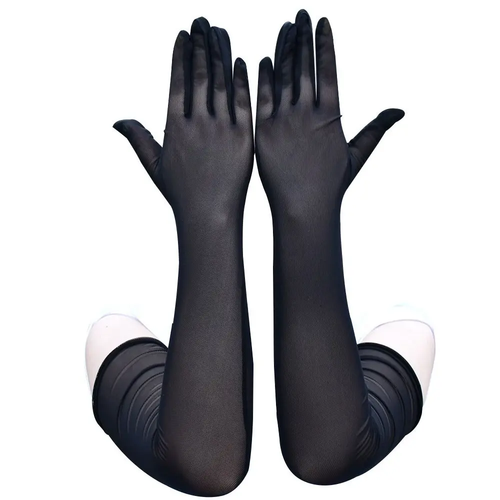 Halloween Mesh Transparent Gloves Sun Protection Elasticity Summer Thin Gloves 55cm Seamless Long Gloves & Mittens Women