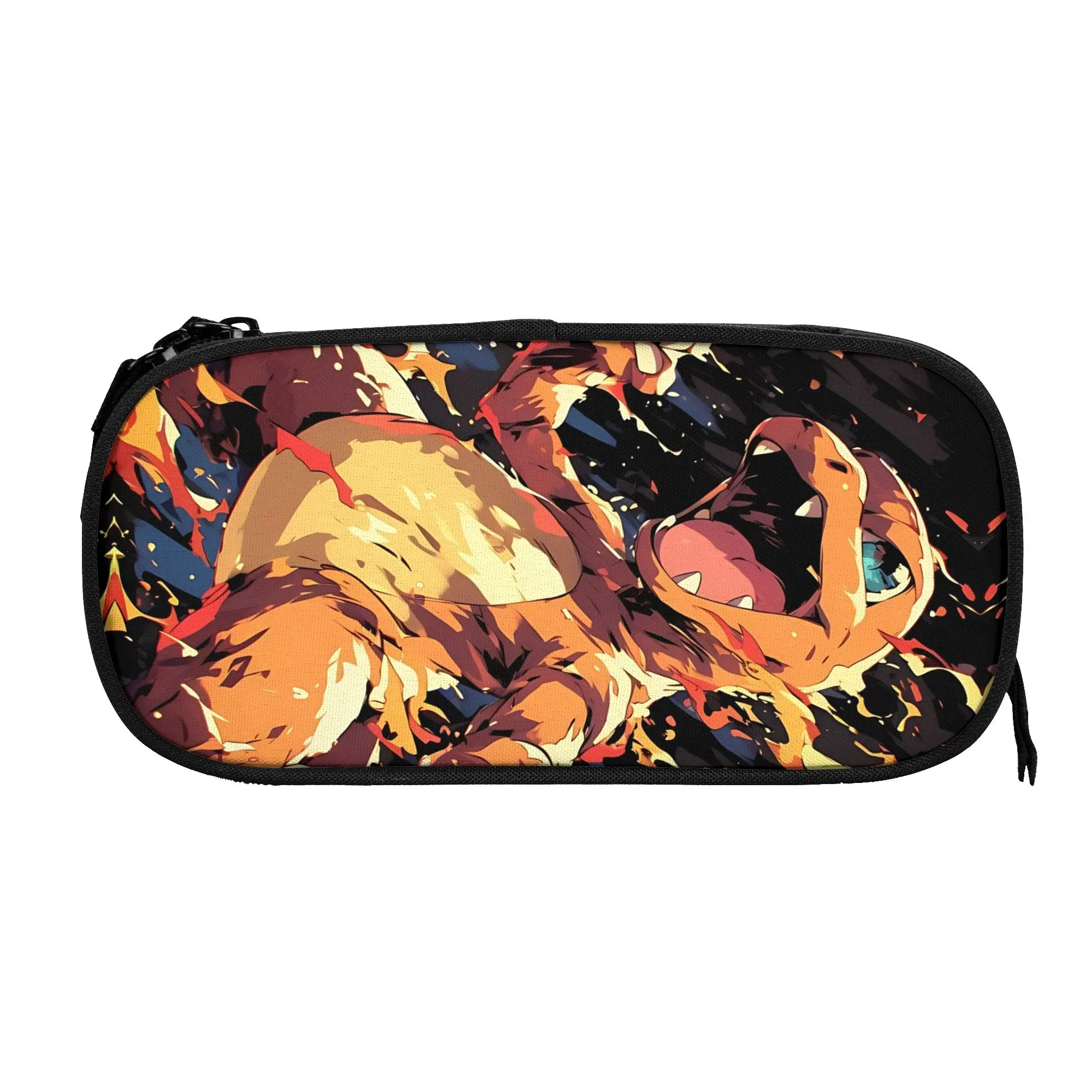 Large Capacity Bags for Child Cartoon Charmander Fire Burst Pattern Pokemon Theme School Pencil Bag for Boys Gilrs Kids