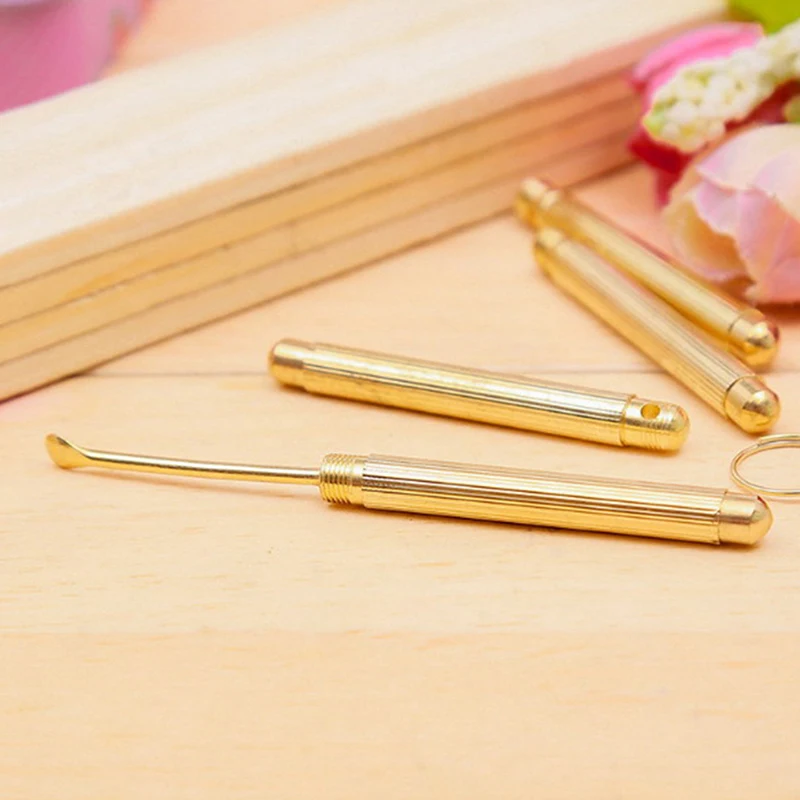 (Ce14)Folding Type Golden Earwax Cleaner Ear Wax Removal Tools Ear Spoon Attached