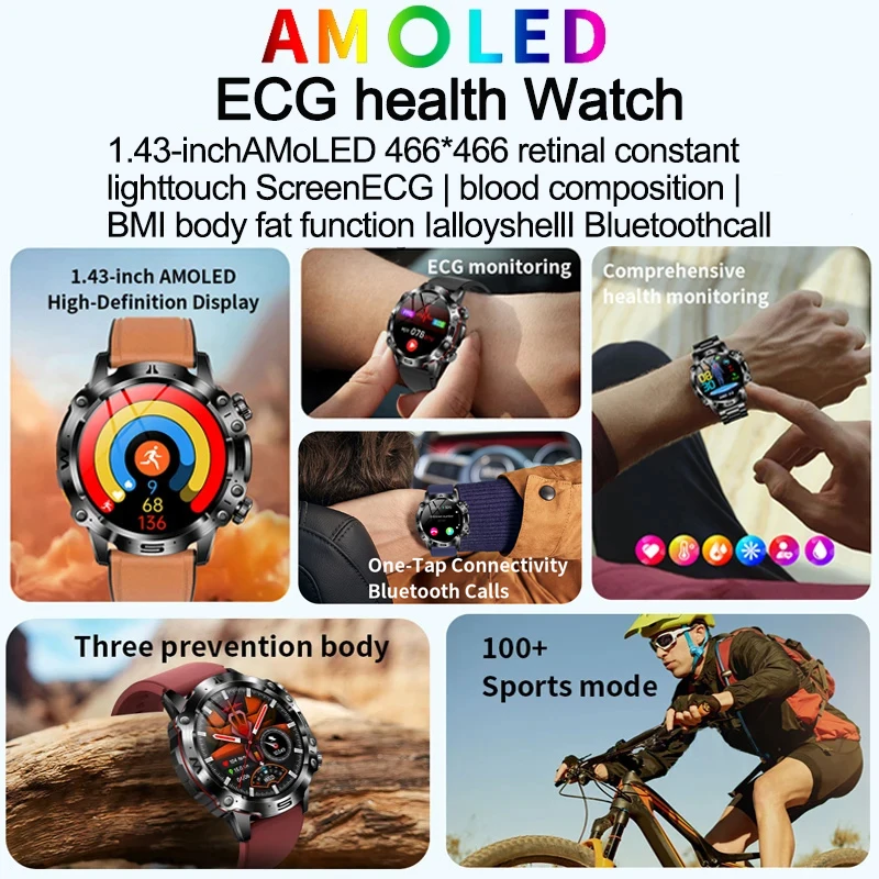 Popolare Nuovi Uomini Ms.Smart Watch AMOLED ECG + PPG Lipidi nel sangue Acido urico Fitness Tracker Orologio Frequenza cardiaca Chiamata Bluetooth Smart Watch
