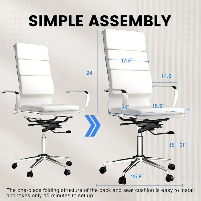 

Ribbed Office Desk Chair High Back Ergonomic Chair with Wheels Cute Modern Executive Chair Bonded Leather Lumbar Support