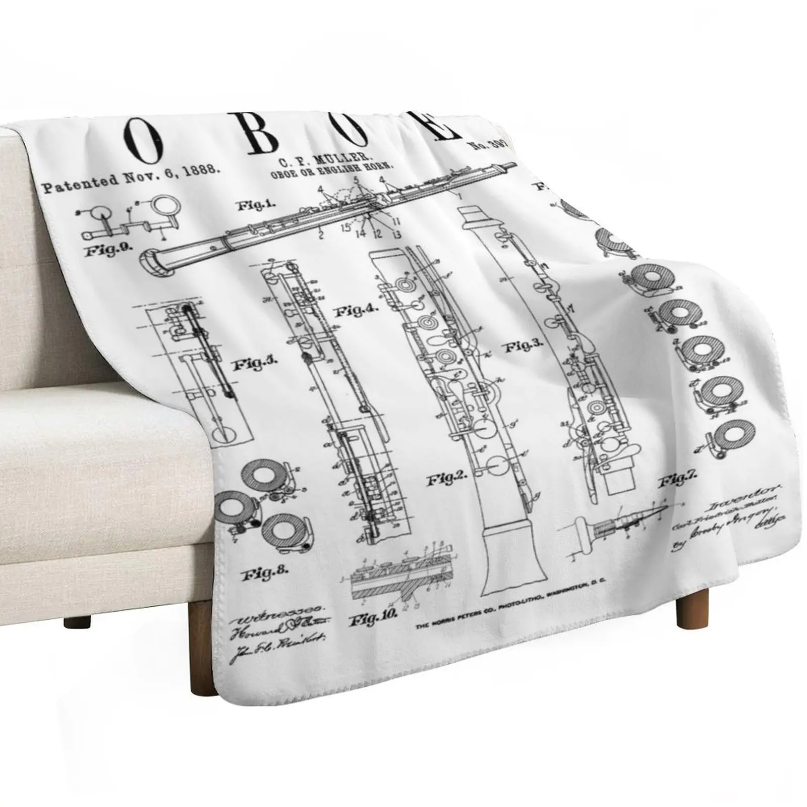 Oboe Vintage Patent Oboist Drawing Print Throw Blanket Blankets For Sofas Weighted Personalized Gift Vintage Beach Blankets