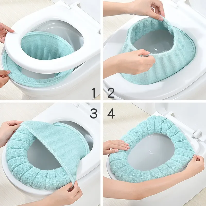 Bathroom Toilet Seat with Handle Closestool Washable Soft Winter Warmer Mat Pad Cushion O-shape Toilet seat Bidet Covers