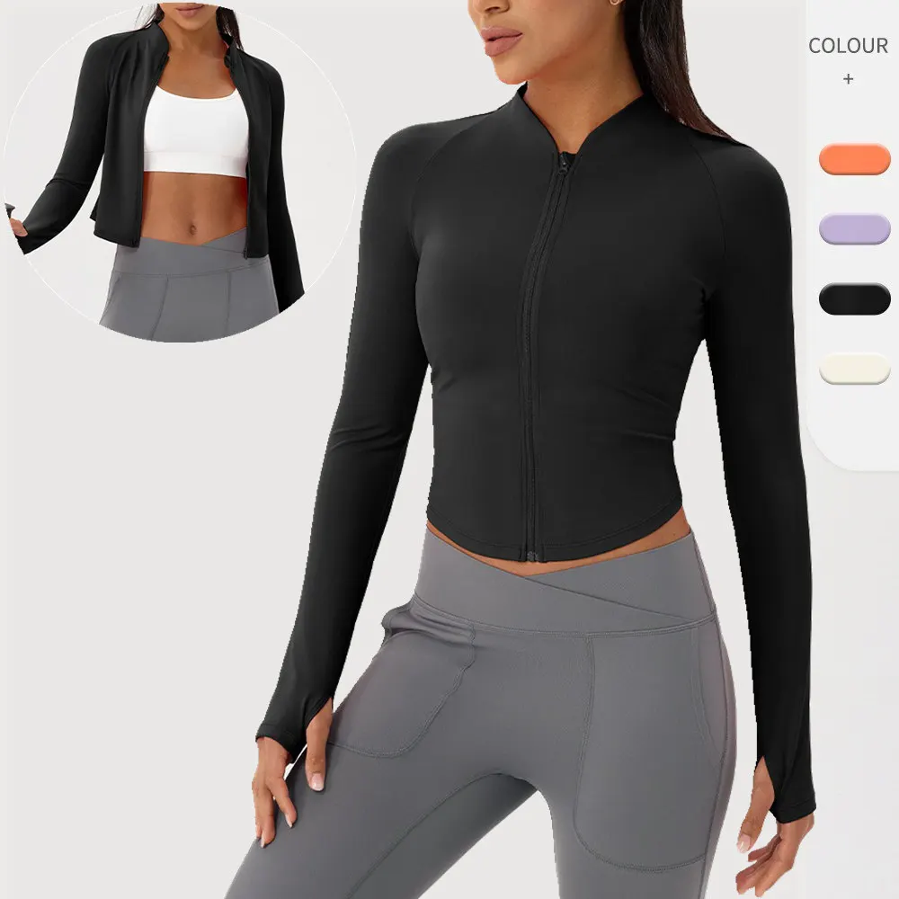 Women Naked Feel Stand Collar Zip Up Yoga Jacket Waist Cinch Quick Dry Stretch Running Fitness Top