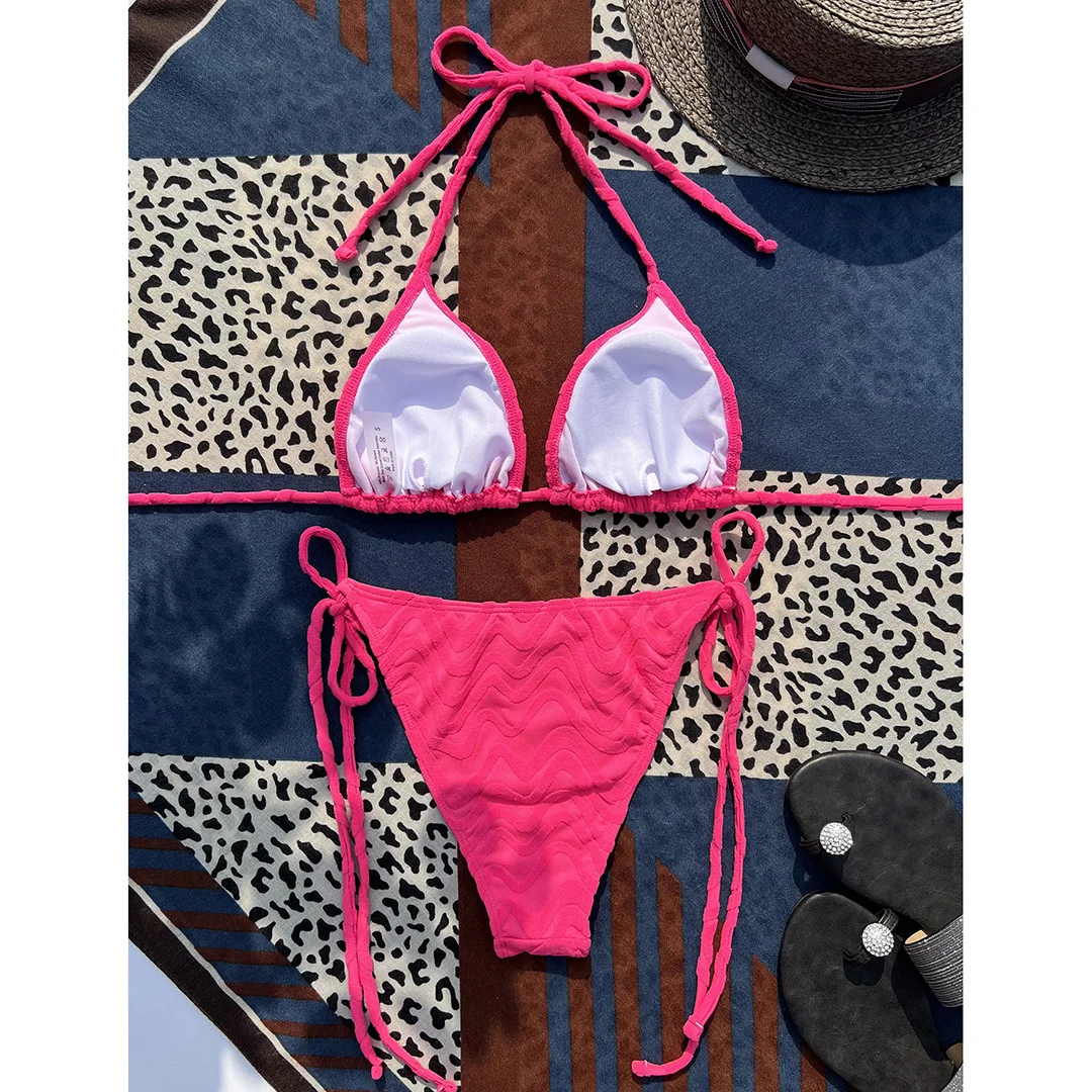 Sexy neuer, geraffter Neckholder-Bikini mit Trägern, zweiteiliger Damen-Bikini, Badeanzug, Badebekleidung, Badeanzug für Damen, V4367 – Detail 20
