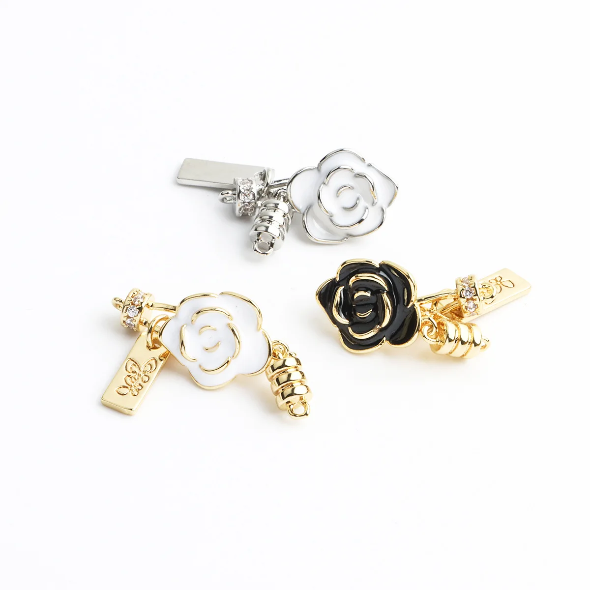 1 Pcs Copper Gold-plated Dripping Oil Camellia Pearl Bracelet Necklace Connection Buckle DIY Jewelry Making Material Accessories