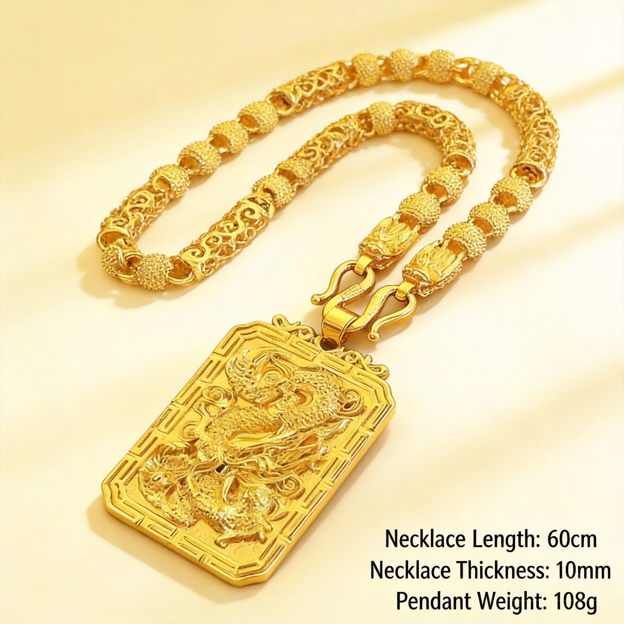 Men's Gold Plated 60cm 10mm Thick Long Lasting Color Retaining Necklace With Assorted Carved Pendants For Daily Wear Party Gifts