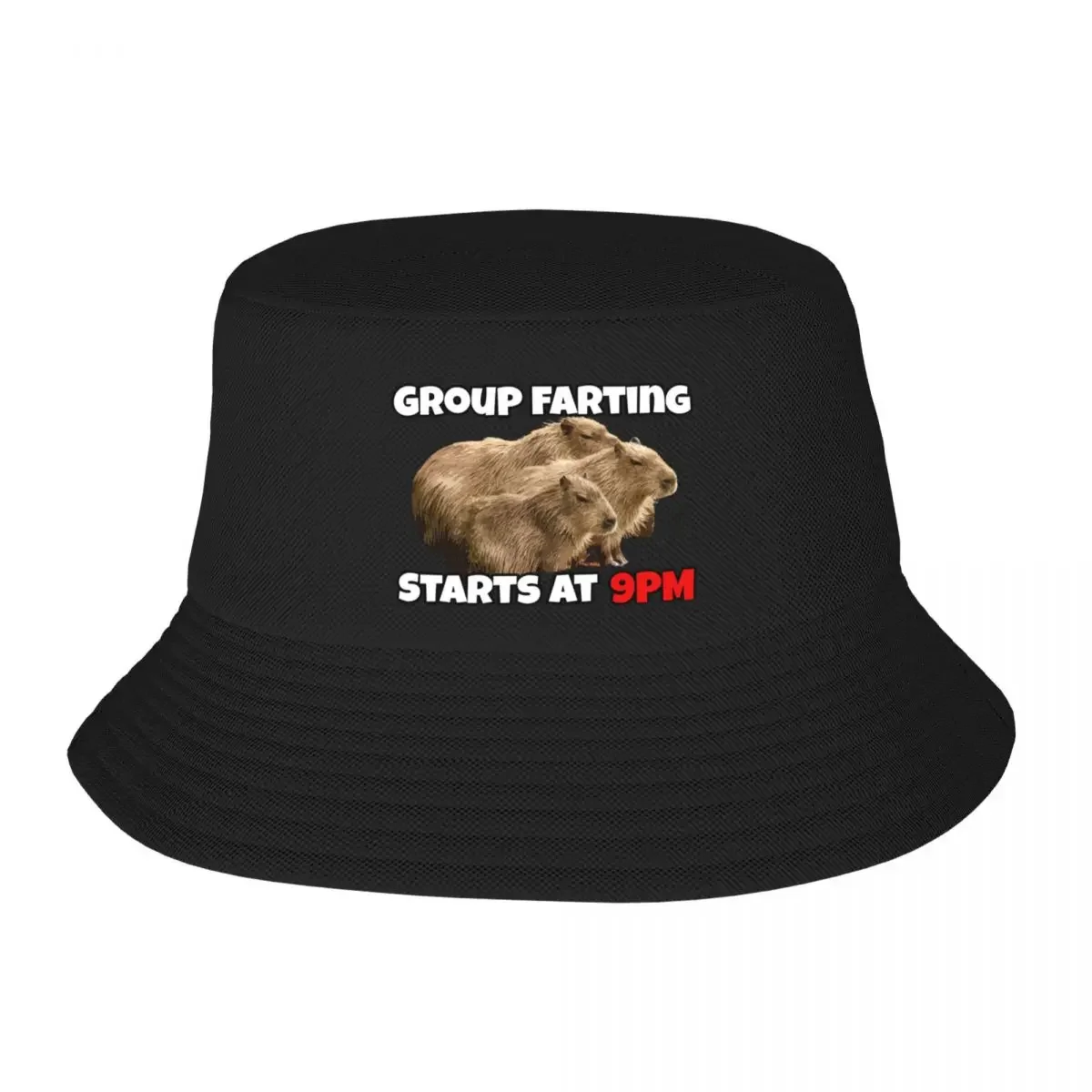 Group Farting Starts at 9PM - Funny Capybara Capy Meme Bucket Hat cute Girl Men's