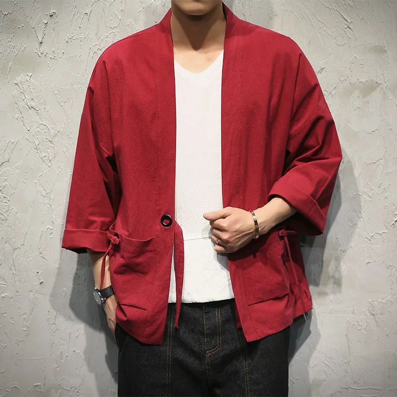 kimono Men Vintage Shirts Cotton Linen Japan Samurai Yukata Harajuku Costume Male Shirt Plus Size Loose Asian Clothes Shirts Men