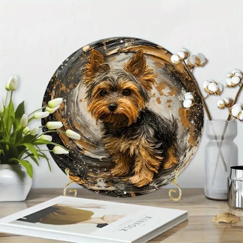 Cute Dog Painting Round Wreath Acrylic Sign Pendant Dormitory Decoration Mother's Day Gifts Yorkshire Terrier Theme Decoration