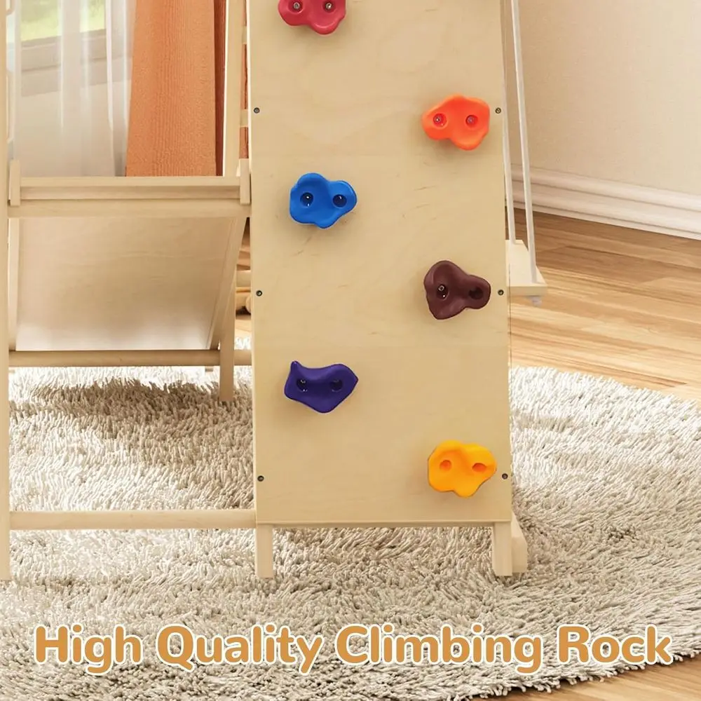 صالة الألعاب الرياضية للغابة مونتيسوري الداخلي الكل في واحد للأطفال: الشريحة، التأرجح، القضبان، جدار الصخور، الخشب الطبيعي، الأعمار 3-8، التوازن والتنسيق #6