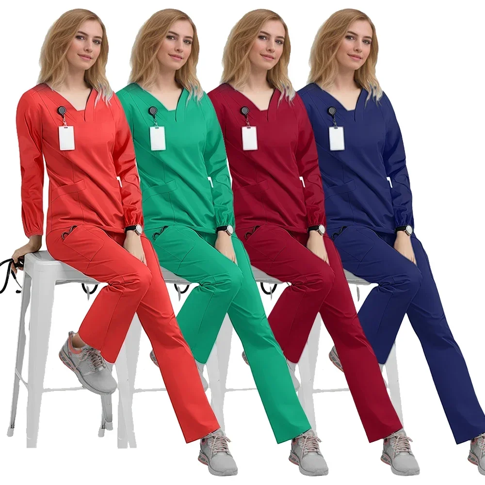 

Long Sleeve Nursing Scrubs Uniforms Dentistry Sets Hospital Uniforms Scrubs Suit for Women and Men Pet Grooming Working Clothes