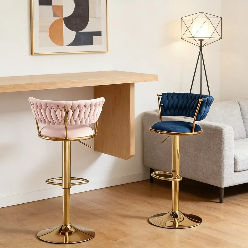 

Барный стул Nordic Velvet, вращающийся, с регулировкой высоты и эргономичной спинкой, регулируемая по высоте барная мебель для домашнего бара