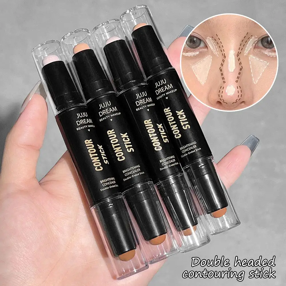 Resaltador de doble cabezal 2 en 1, bronceadores de contorno facial, corrector en barra, corrector de pluma de contorno 3D, resaltador J6F8