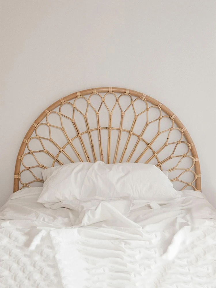 Nordic rattan headboard homestay sample room floor decoration ins natural rattan bed backrest