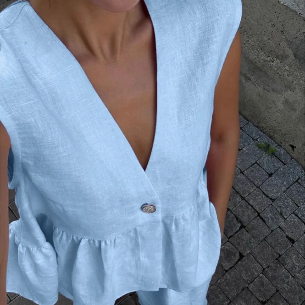 Casual Sleeveless Vest V Neck Blouse Trousers Cotton Linen 2 Piece Set Summer New Solid Color Loose Trousers Female Suit 2025