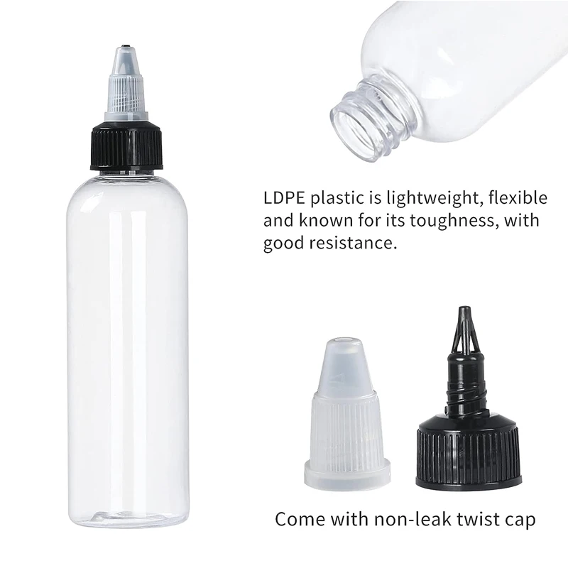 10PCS 30ml/60ml/100ml/120ml Plastic Refillable Bottle PET Oil Liquid Dropper Bottles Twist Top Cap Tattoo Pigment Ink Containers