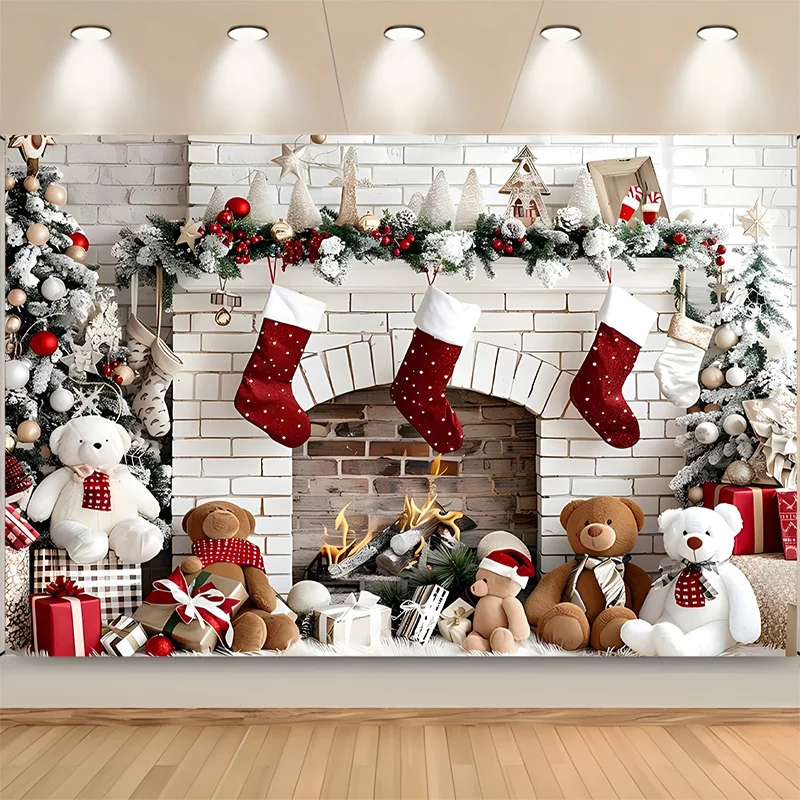 Merry Christmas พวงหรีดหน้าต่าง Glitter การถ่ายภาพฉากหลัง Happy New Year พื้นหลังครอบครัว Holiday Party ตกแต่ง RR-35