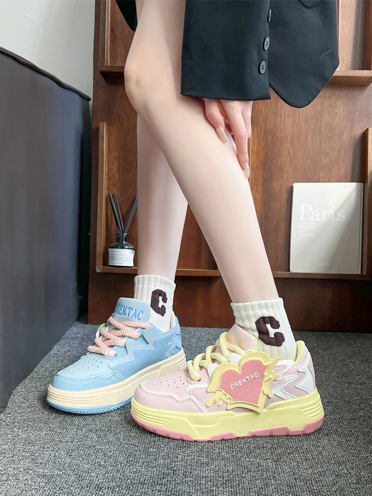 Sweet Lolita Dopamine Mandarin Duck Board Shoes 2024 Spring New Thick Sole Elevated Bread Shoes Casual Loli Shoes