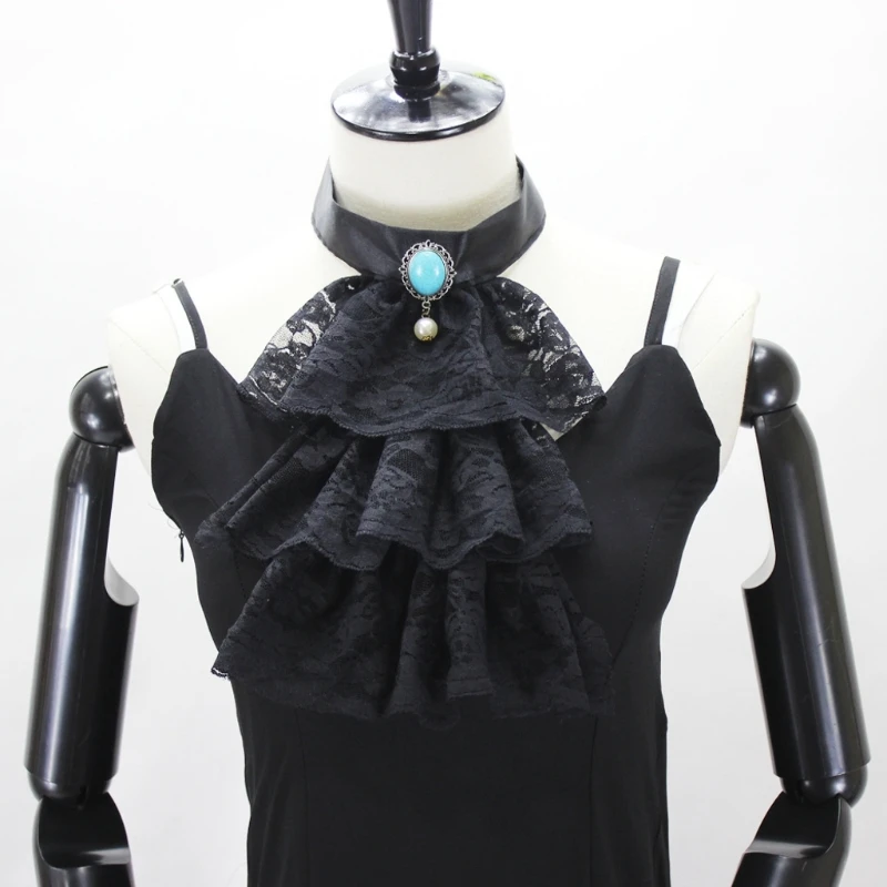 Gothic Punk Lace Ruffled ปลอมคอ Jabot Victorian Steampunk เครื่องแต่งกายอุปกรณ์เสริม