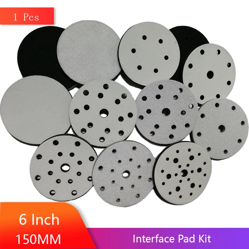6Inch 150MM Foam Interface Pad 1Pcs Hook and Loop Foam Protection Cushion 0-25Holes for Sanding Discs Polishing and Buffing