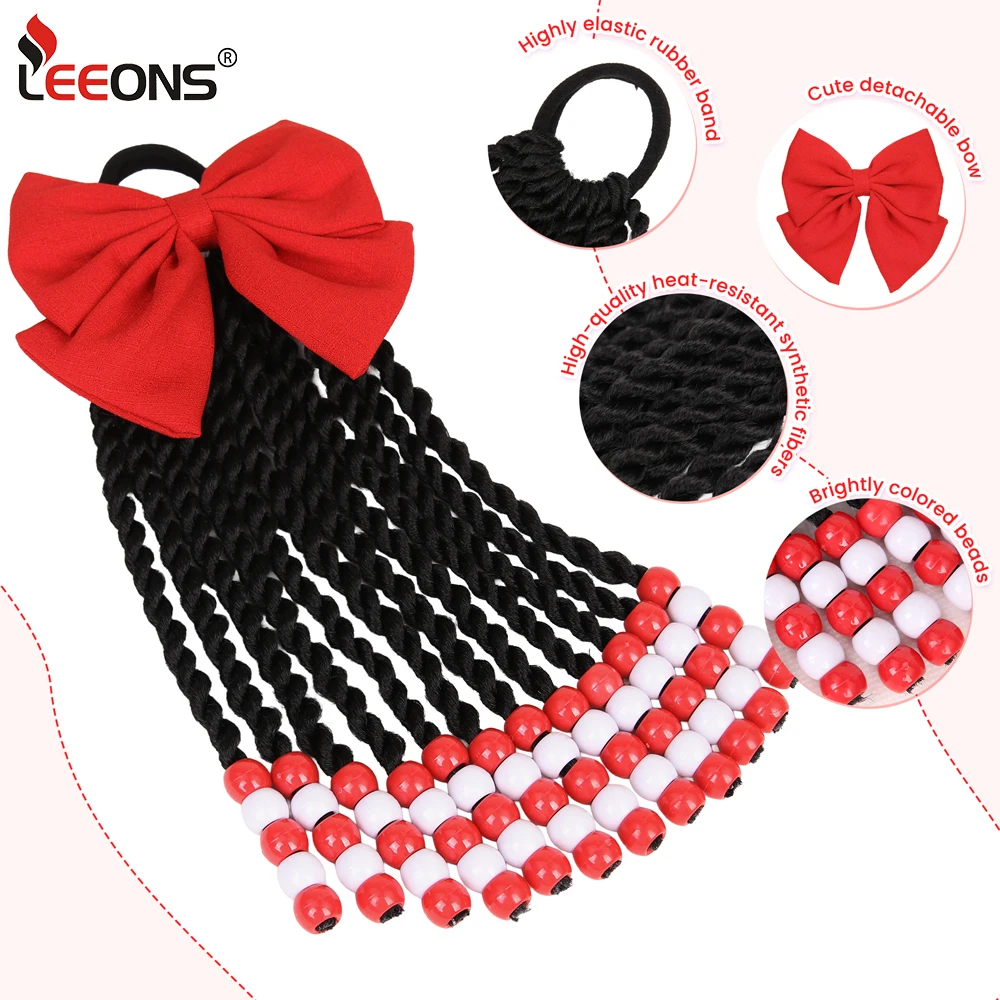 وصلات شعر على شكل ذيل حصان للأطفال مع ضفائر خرز وصلات شعر صناعية للأطفال مع أقواس تصفيفة شعر عصرية للفتيات