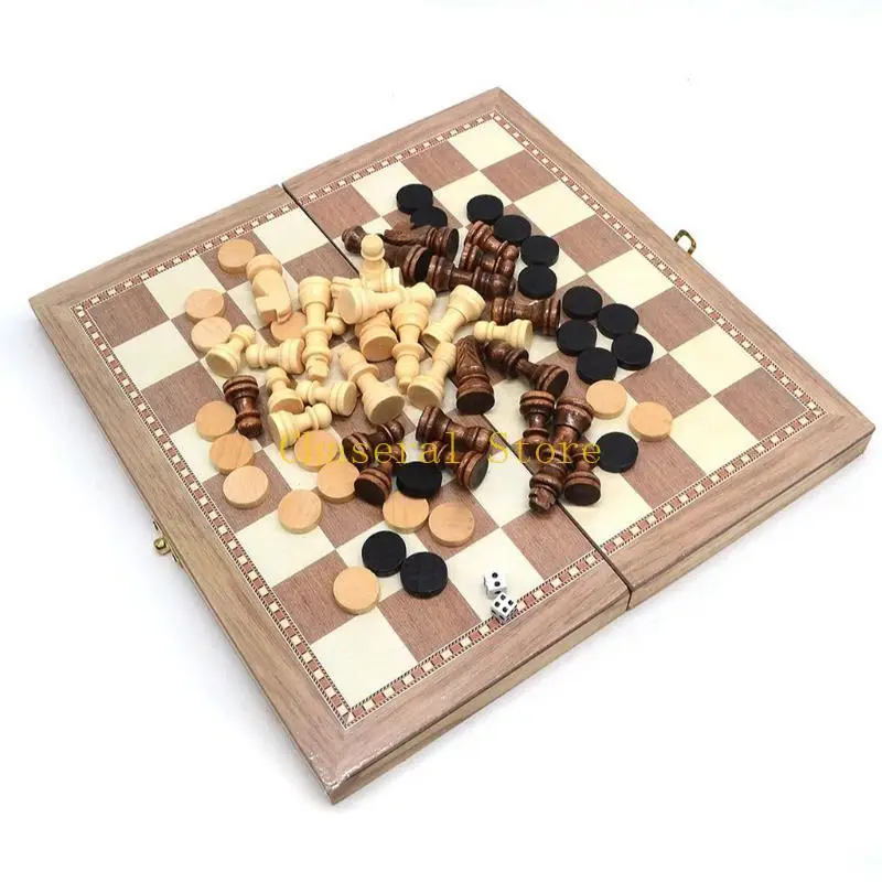 E7CE 1Set 3-in-1 Schachbrettspiele für Aktivitätszentren Traditionelle Schachstimulation Brettspiele Aktivität Holzschach