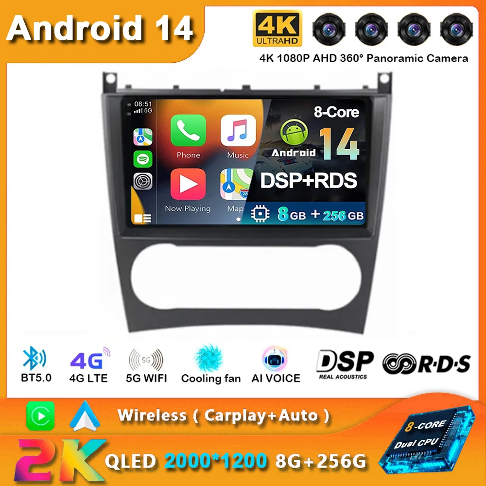 

Автомагнитола для Benz W203 W209 C180 C200 C220 C230 2004-2011, Android 14