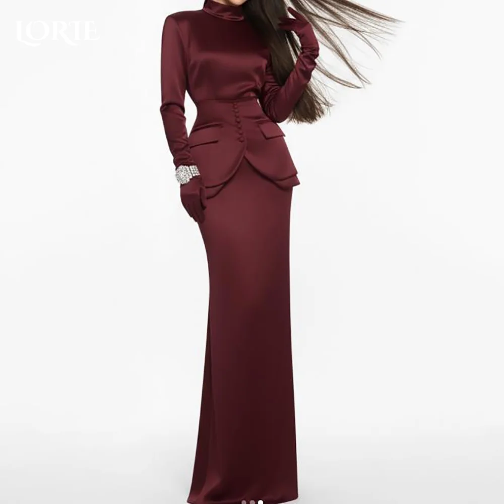 

LORIE Modest Crepe Evening Dresses Elegant Cool Deep High Collar Corset Mermaid Arabia Prom Gown Ruffle Party Dresses Customized