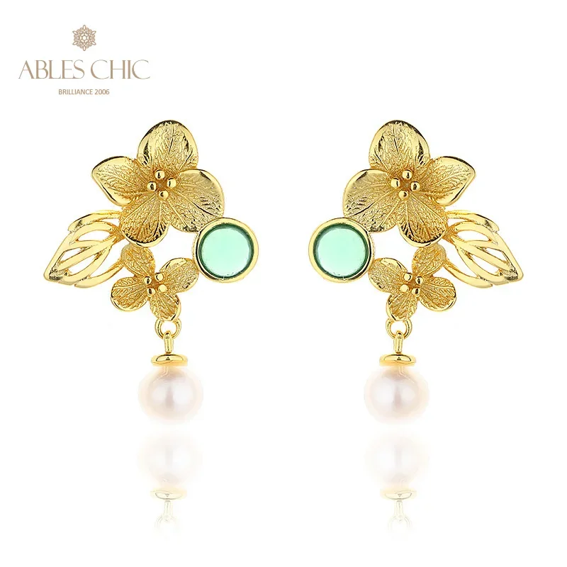 AC Freshwater Pearls 5-5.5mm Agate 4mm Flower Chandelier  Solid 925 Silver Enamel Floral Drop Earrings PE1046