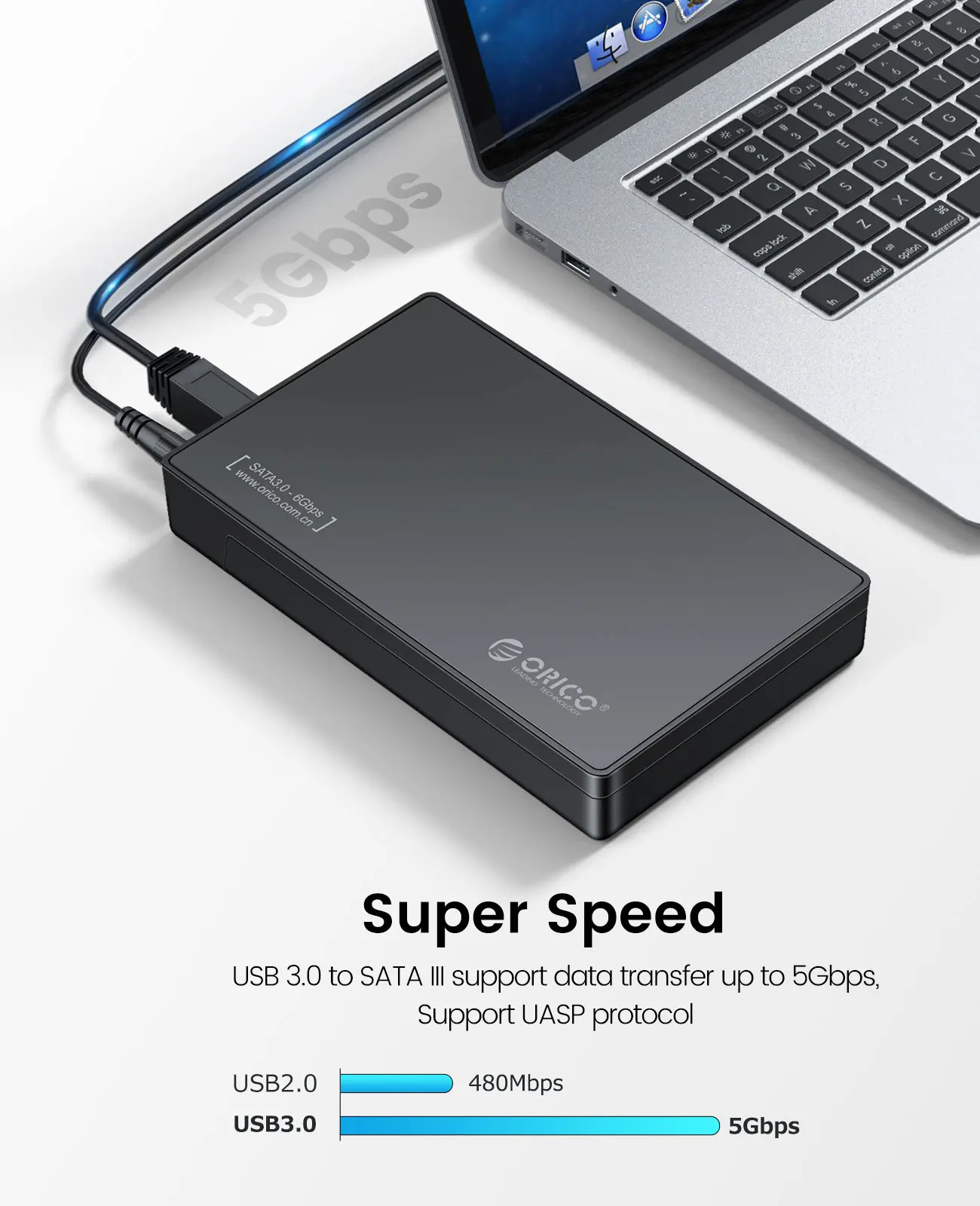 ORICO 3.5 inch External Hard Drive Enclosure SATA to USB 3.0 HDD Case with 12V/2A Power Adapter Support UASP Tool free