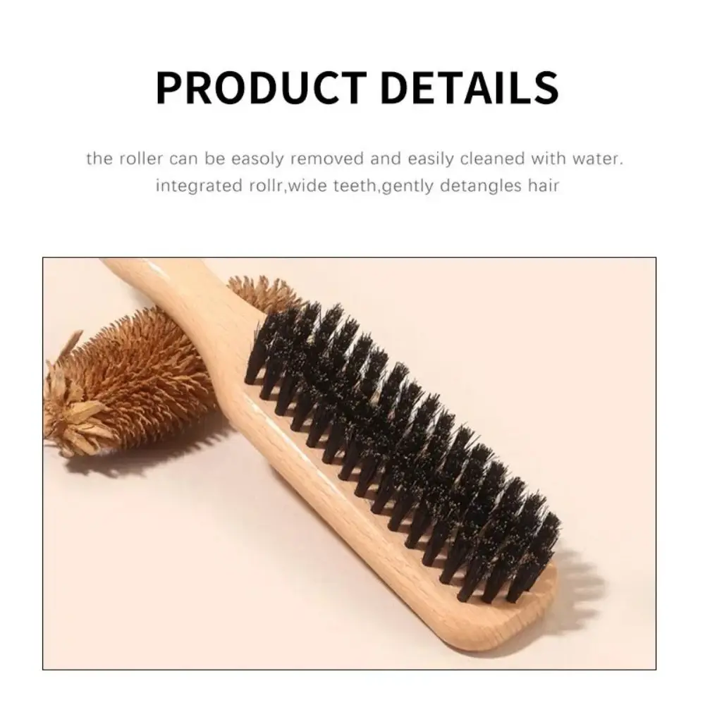 Wood Boar Bristle Hair Brush Smooth Finish Backcombing Design Slick Back Hair Brush Flyaways Control Teasing Function