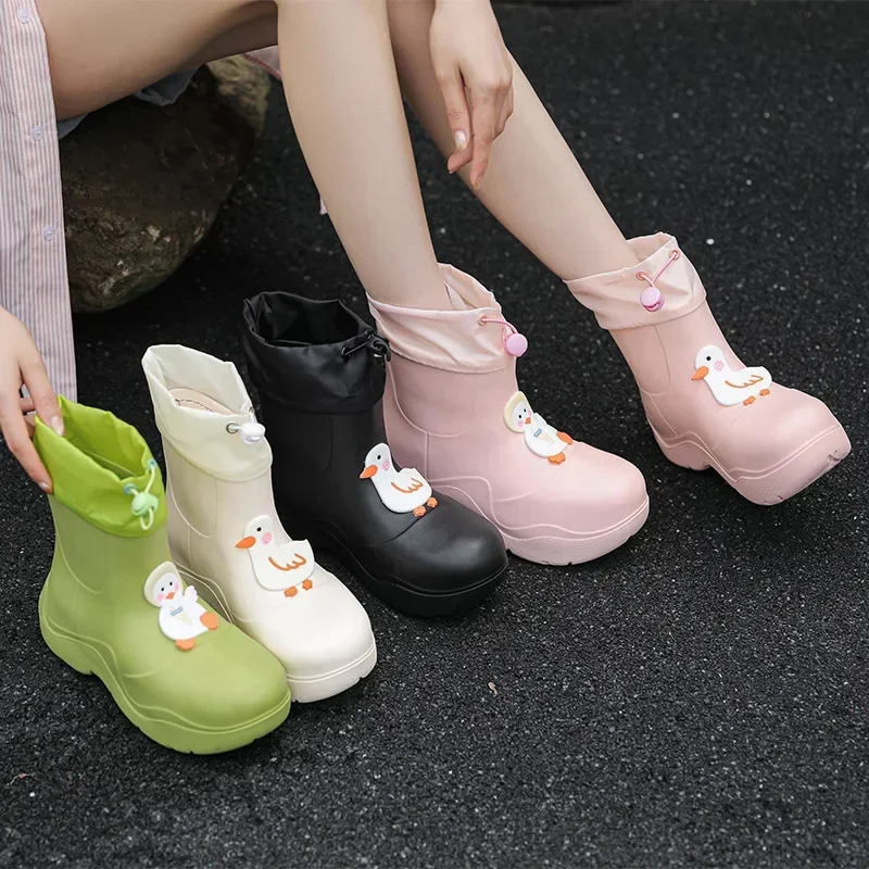 Cartoon Thick Sole Rainshoes for Women Anti slip Durable Outdoor Water Shoes Fashion Waterproof Lightweight Rainboots Ladies