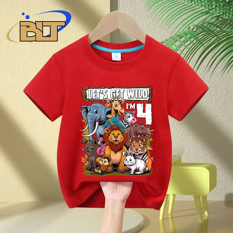 子供用コットン半袖Tシャツ、安全プリント、4歳の誕生日プレゼント子供用、夏