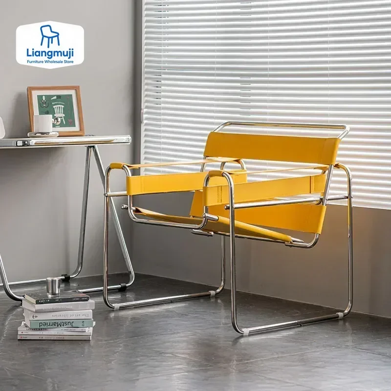 

Nordic fully furnished sofa chair home simple medieval backrest chair designer stainless steel tube light luxury lounge chair