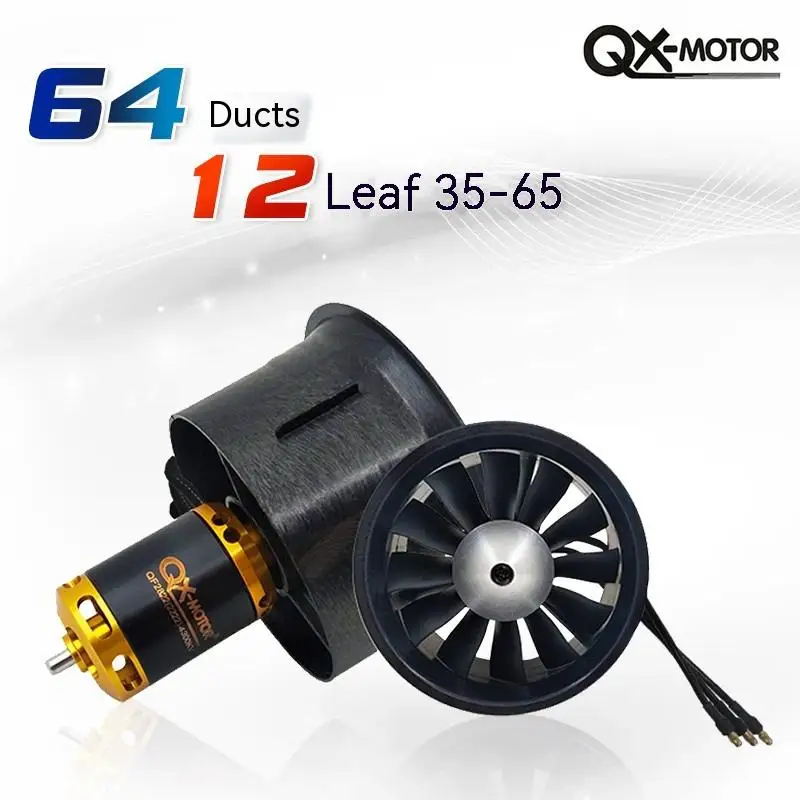 Qunxi 64mm Duct Fan 12 Blade Remote Control Aircraft Motor Aviation Model Turbofan Brushless Motor Motor 4s 6s