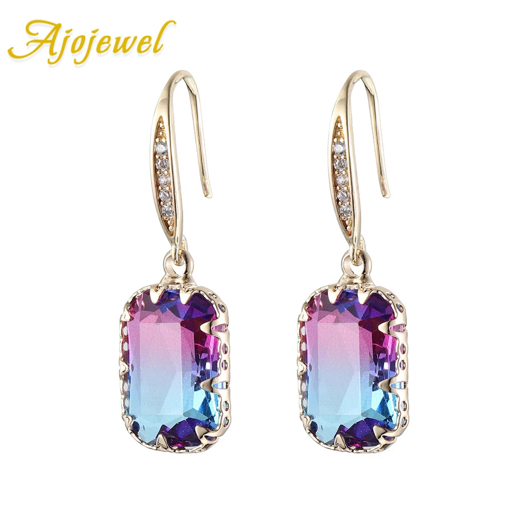 

Ajojewel Square Rainbow Zircon Earrings With Hook 2024 New Luxury Fashion Design Shinning Stones Earings Jewelry Wholesale