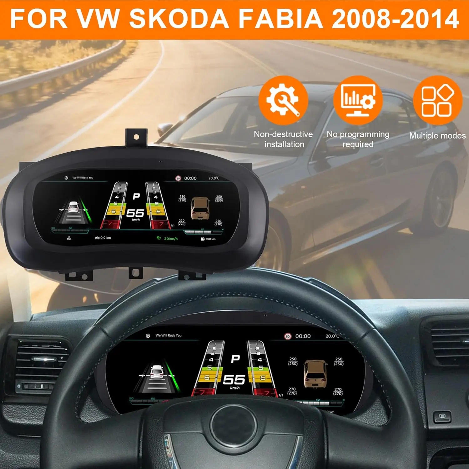 10.25 inch Digital Cluster for Volkswagen Skoda 2008-2014 Linux System Speedometer Instrument Dashboard 1920x720 Screen