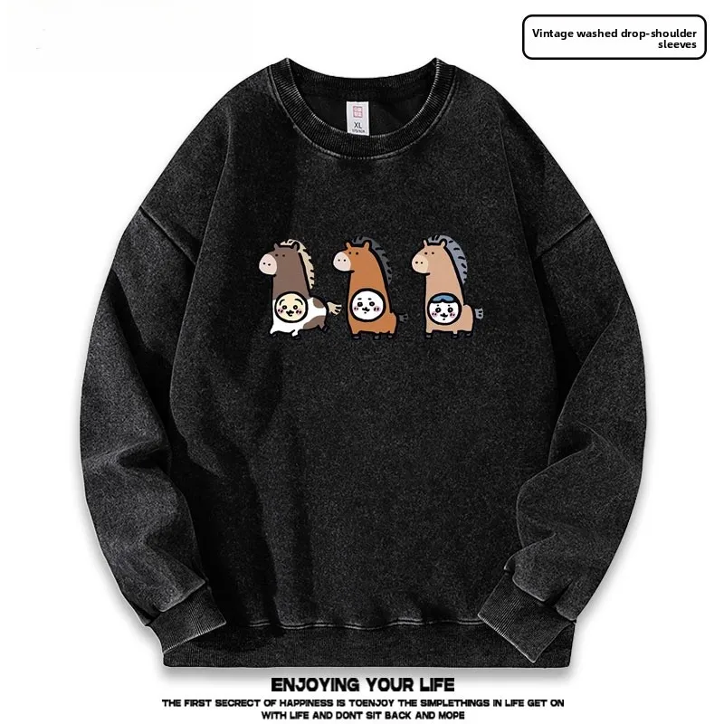 

Легкий свитшот с круглым вырезом из смесового полиэстера и хлопка для молодежи, осенне-зимний, в стиле ретро