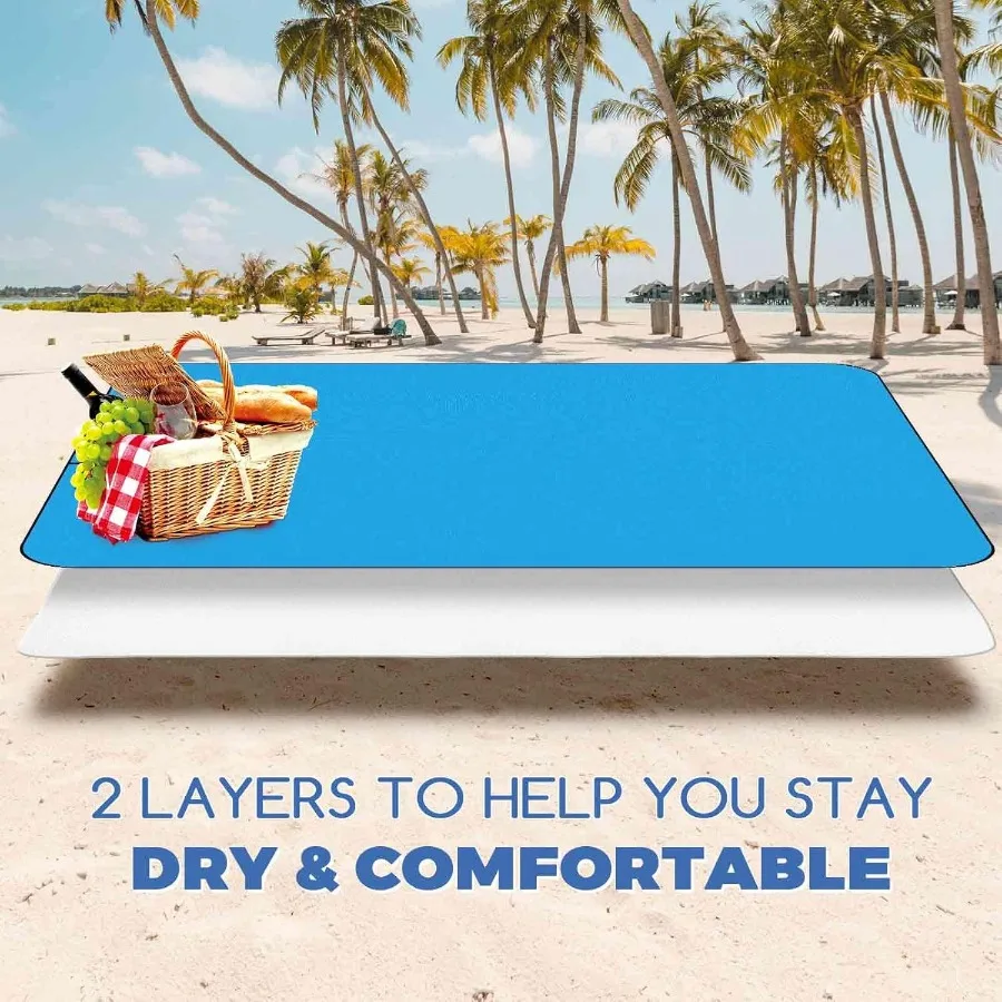 بطانية نزهة الشاطئ مقاومة للرمل بطانيات تخييم مقاومة للماء مقاس 80 × 63 بوصة كبيرة للاستخدام الخارجي بدون رمل قابلة للطي حصيرة عائلية قابلة للتعبئة #3