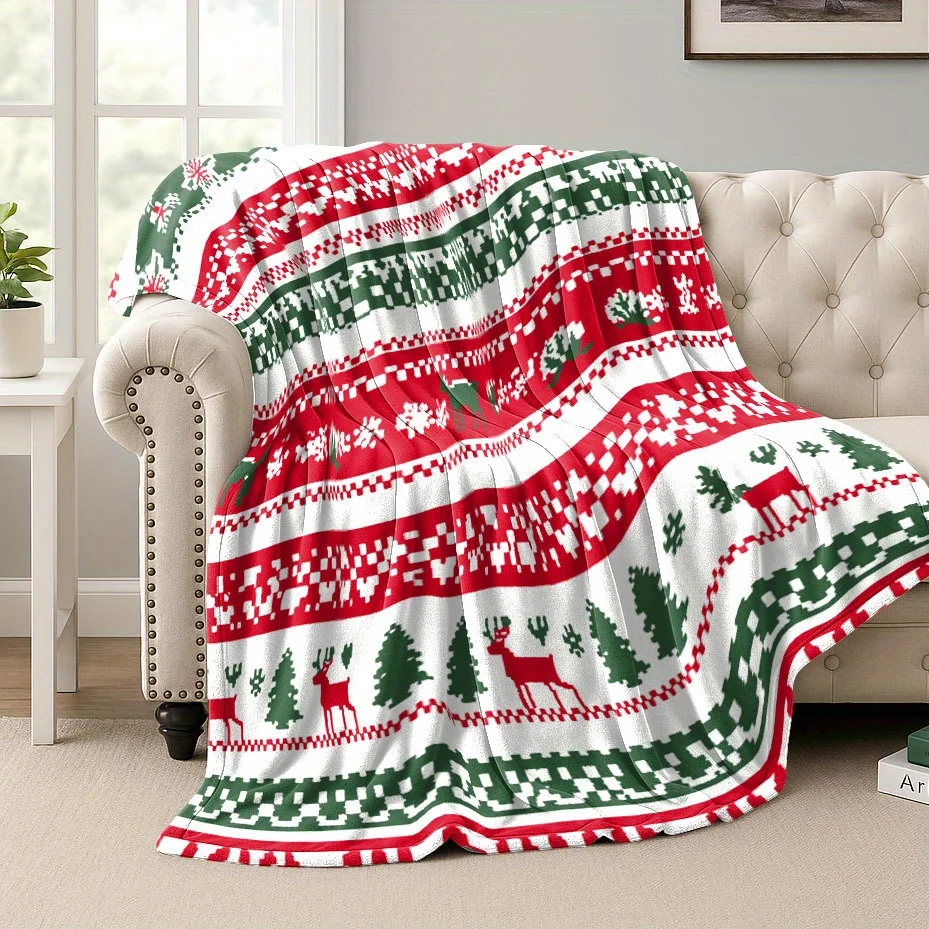1pc 2DChristmas Print Blanket Ultra Soft Machine Washable Fade Proof Large Size Sofa Throw Pet Safe Removable Washable Cooling B